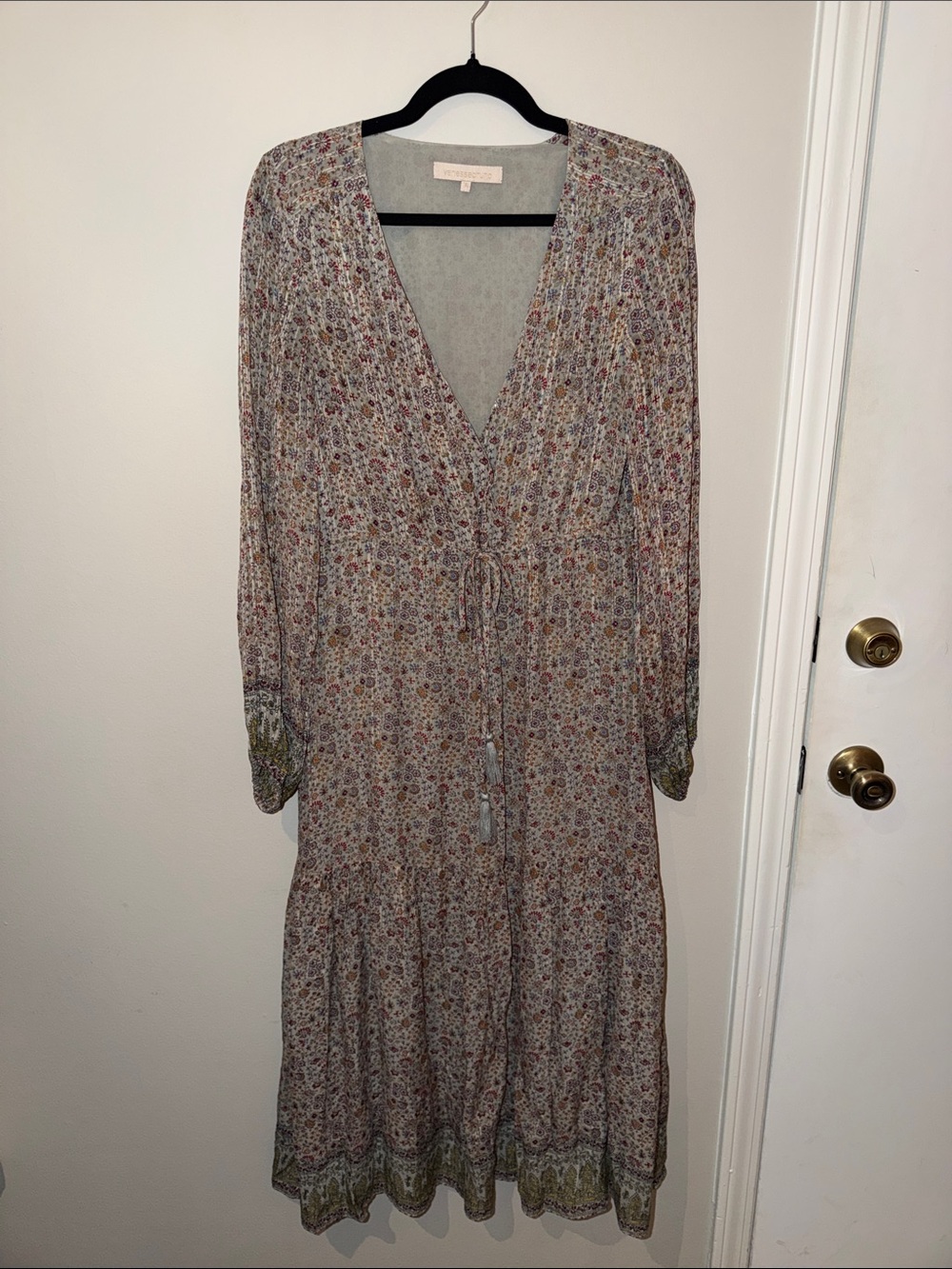 Vanessa Bruno Beige Floral V-Neck Tie-Front Dress